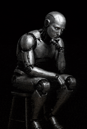 Robot in a thinker pose, contemplating
